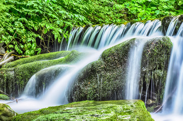 Waterfall Shypit in the Ukrainian Carpathian mountains on the long exposure