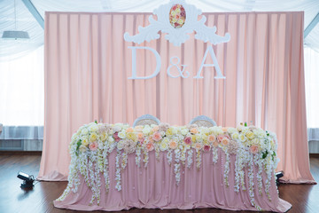 Wedding decorated table. Concept of Decoration Accessories