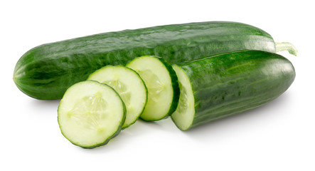cucumber with slices isolated on a white background