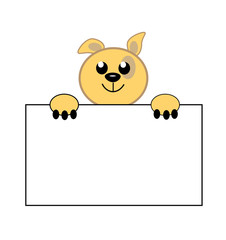 The dog  hands  hold the frame for advertising, labels, postcards