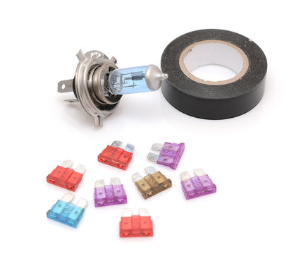 Car lamp, fuses and insulating tape