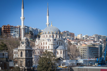 Fototapeta na wymiar Beautiful Nusretiye Mosque, Nusretiye Camii next to Istanbul Modern Gallery, at Kilicali Pasa Mahallesi, Beyoglu, Istanbul Turkey