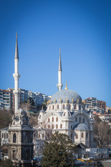Fototapeta na wymiar Beautiful Nusretiye Mosque, Nusretiye Camii next to Istanbul Modern Gallery, at Kilicali Pasa Mahallesi, Beyoglu, Istanbul Turkey