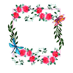 Wildflower peony flower frame in a watercolor style isolated.