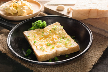 Home make Garlic bread by slice of bread.