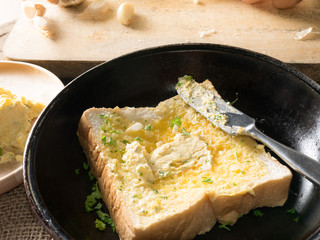 Home make Garlic bread by slice of bread.