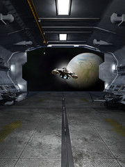 Spaceship Launch from an Interstellar Space Station - science fiction illustration © Algol