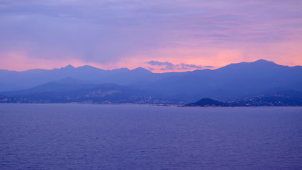 View on the Corsica Island and Bonifacio Strait in France, on sunrise.