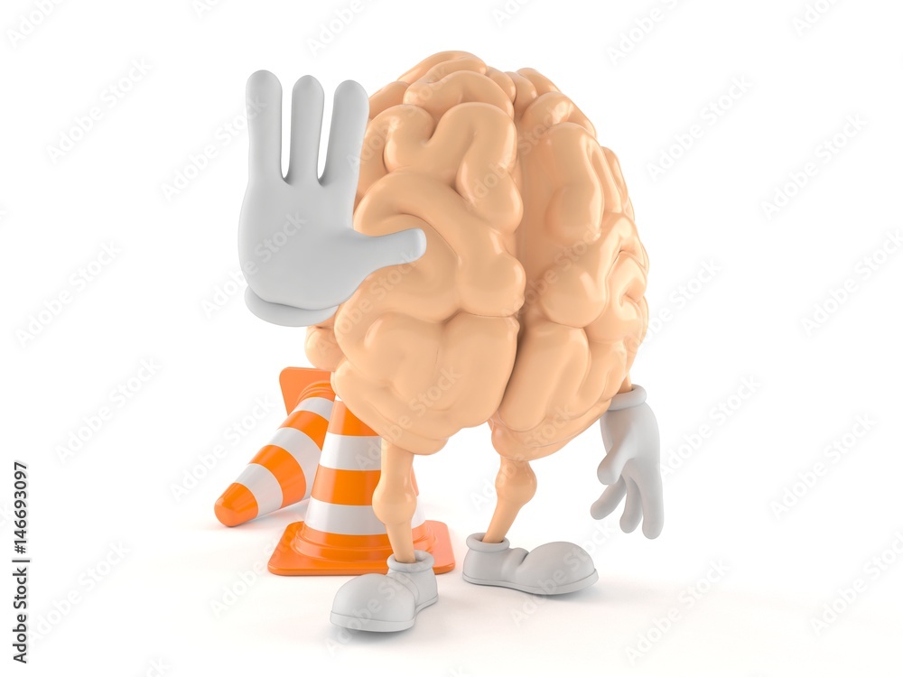 Wall mural brain character with traffic cone