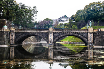 Fototapeta na wymiar Tokyo Imperial palace stone bridge | Asian travel in Japan on March 31, 2017