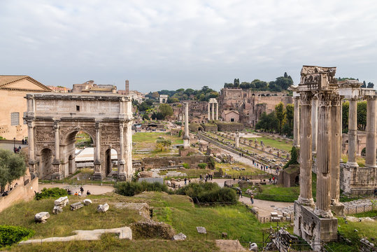 Rome, Italy. Ruins of the Roman Forum, view from the side of Capitol Hill