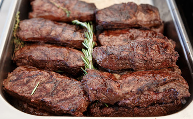 Cooked steaks rib eye