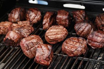 Veal medallions roasted on a grill