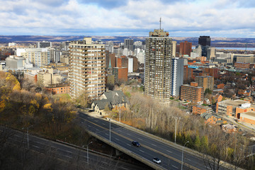 Hamilton, Canada with expressway in foreground