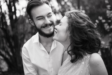  Loves and very happy groom and bride in the park