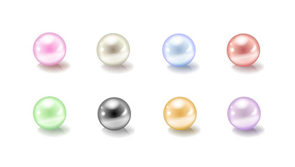 Collection of shiny vector colorful pearls on white background