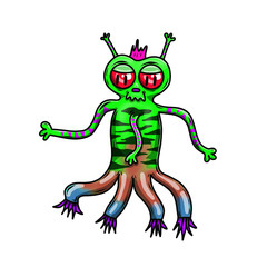 Whacky, Crazy space alien or monster cartoon. Isolated on white. Computer graphic comic original illustration.