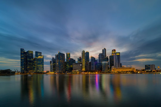 Singapore Central Business District Skyline at Blue Hour