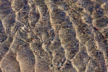 Sand on the beach. Focus from bottom to top.