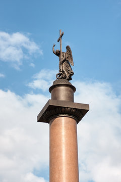 Alexander Column in the middle of the Palace square in St. Petersburg, Russia.