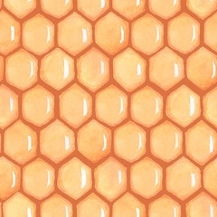 Honeycomb honey 2. Seamless pattern. Watercolor drawing
