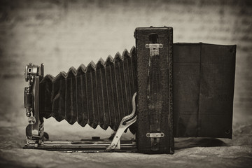 vintage camera with bellows. Retro style