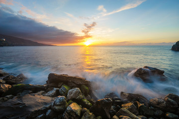 Obraz premium Sunset over the Atlantic coast of Tenerife, Puerto de la Cruz, Punta Brava
