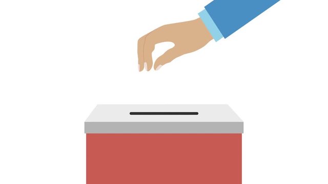 Hand with ballot and box. 4K Ultra High Definition video animation loop.