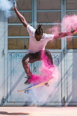 Skating Skater Skateboard with Holi Powder