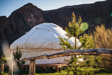 Kazakh yurt on the Silk Way in Kazakhstan mountains - 146758468