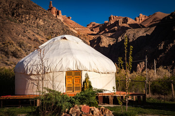 Kazakh yurt on the Silk Way in Kazakhstan mountains - 146758845