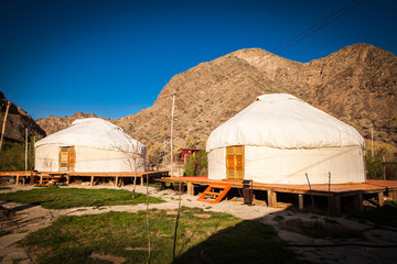 Kazakh yurt on the Silk Way in Kazakhstan mountains - 146759861