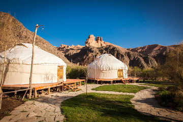Kazakh yurt on the Silk Way in Kazakhstan mountains - 146760884