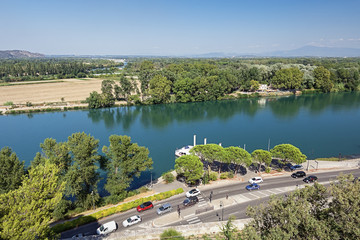 The river Rhone seen from the Avignon city park on the rock of Doms