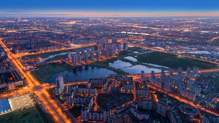Night city from a height. Night lighting in the city.
