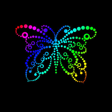 Stylized silhouette of butterfly from colorful dots