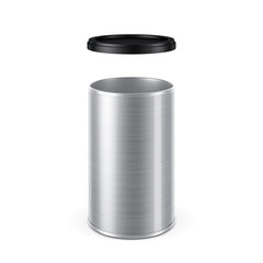 Metal brushed Tin Can with open black plastic cap, 3d rendering