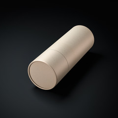 Kraft Brown paper tube tin can Mockup on black background, 3d rendering