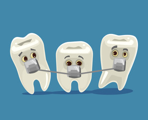 Bracket systems. Funny teeth characters. Vector flat cartoon illustration
