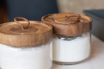 white sugar in glass bottle, coffee shop