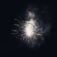 Fireworks and black background.