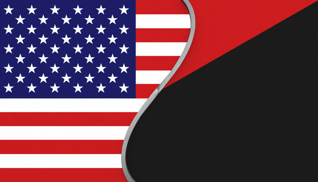 3D illustration. USA flag and an Antifa flag