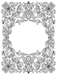 Decorative floral coloring frame isolated on white

