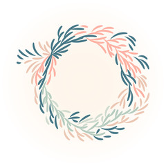 Leaf wreath. Wreath of doodle foliage. Vector illustration.