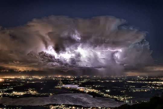Lightening over the Province of Varese in summer season