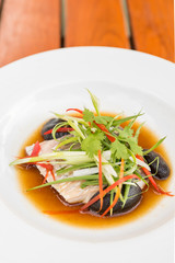 Steamed sea bass fillet