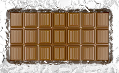 Chocolate bar on aluminum foil