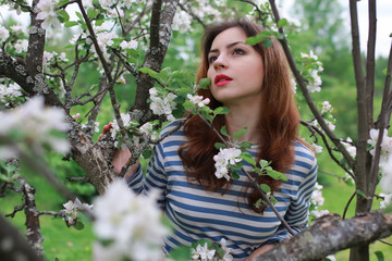 woman and flowers tree apple