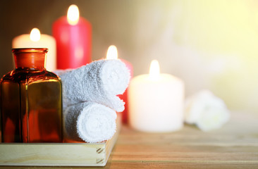 Spa accessories candle and bottle