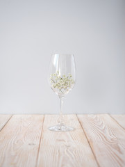 Glass of white wine on wood table